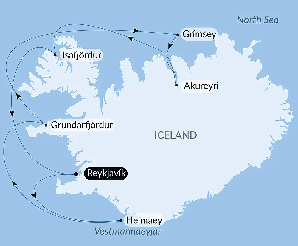 Route map for 8D7N Iceland Voyage: Land of Fire and Ice