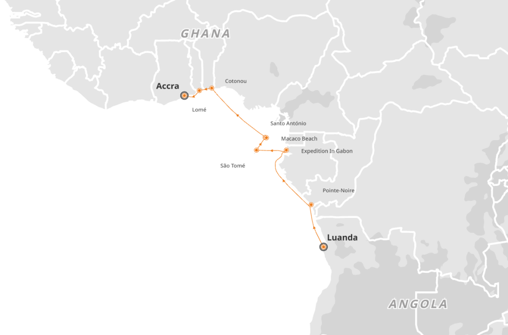 Route map for 14D13N Cultures & Traditions of Central Africa: Luanda to Accra