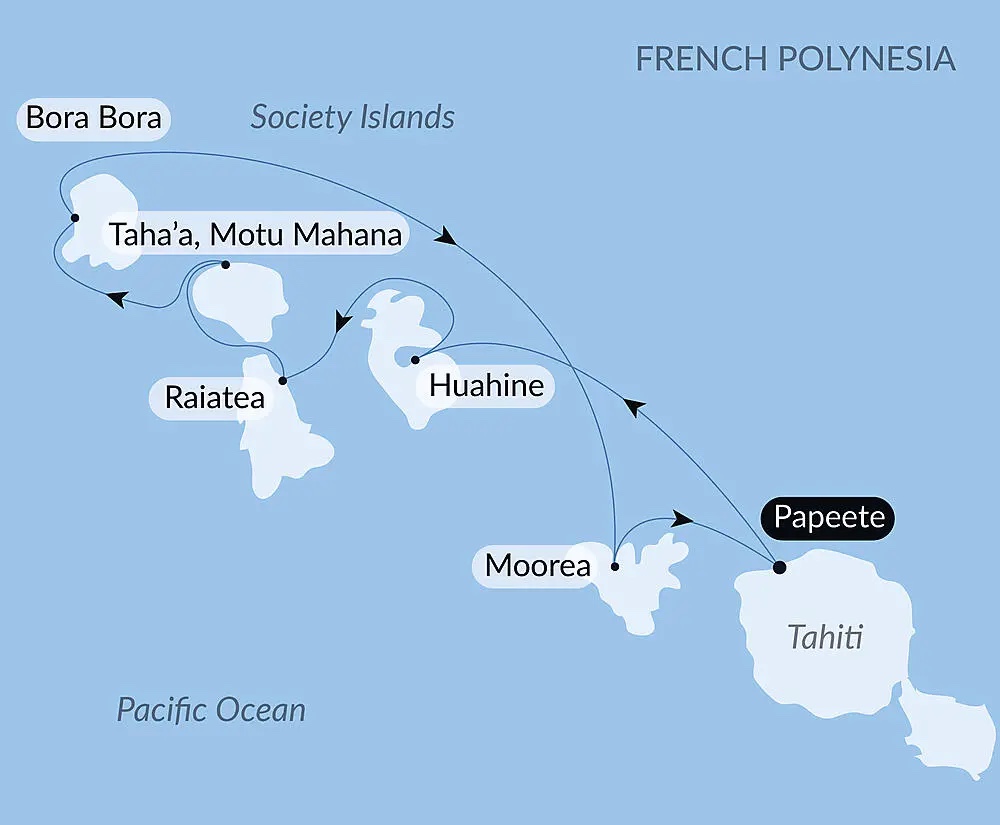 Route map for 10D9N French Polynesia Adventure