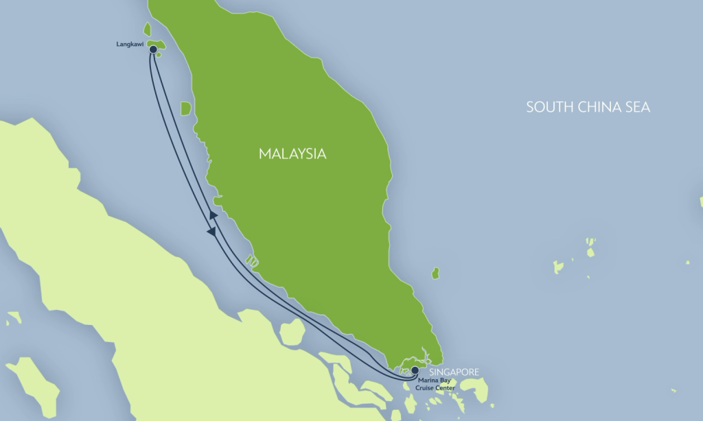 Route map for Disney Adventure : 5D4N Cruise from Singapore (Langkawi)