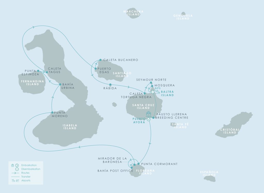 Route map for 8D7N Wild Galápagos: Western Islands Expedition